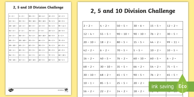 2 5 And 10 Division Challenge Worksheet Worksheet 2 5 And 10 Division