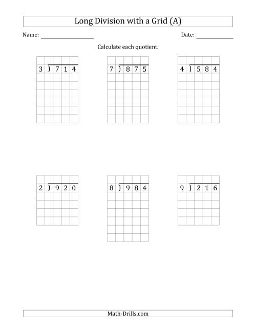 3 Digit By 1 Digit Long Division With Grid Assistance And NO Remainders 