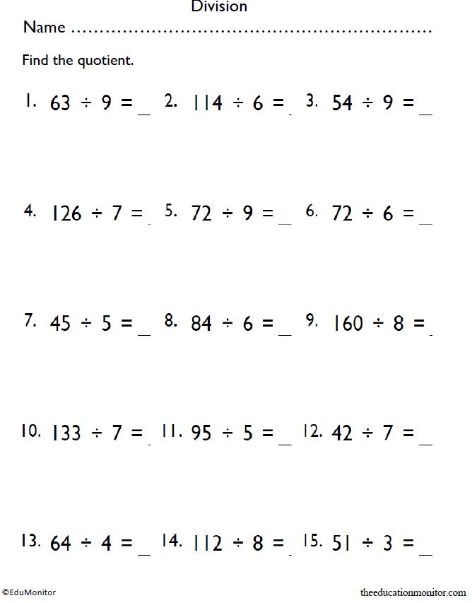 4th Grade Division Math Worksheet EduMonitor