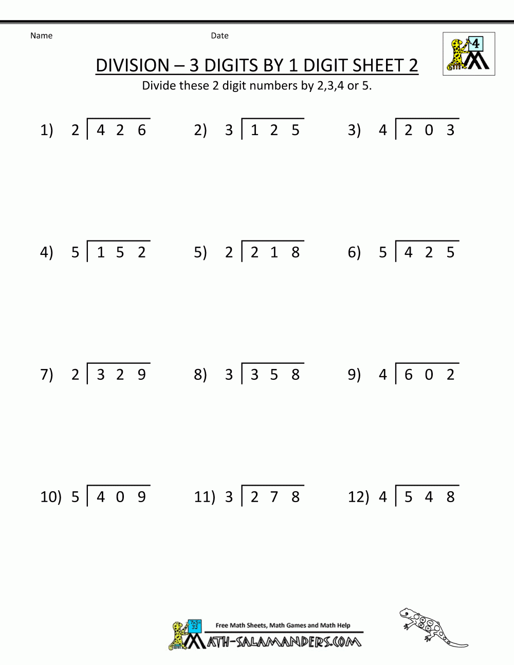 4th Grade Long Division Worksheets