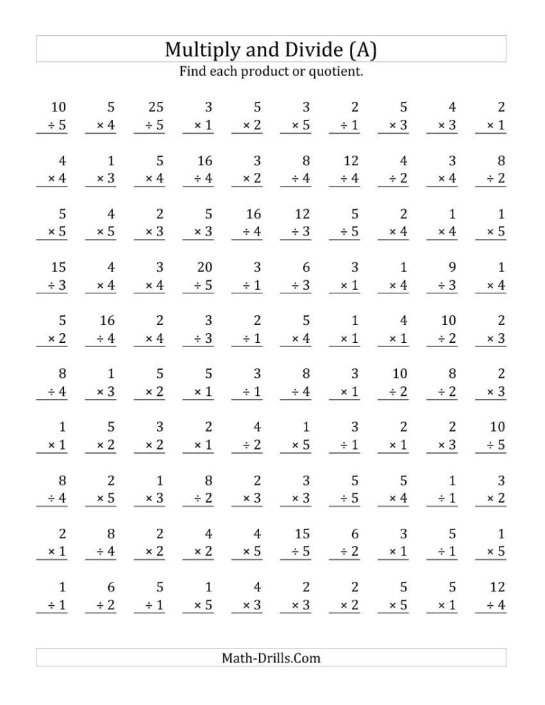 4th Grade Math Worksheets Multiplication And Division Times Tables 