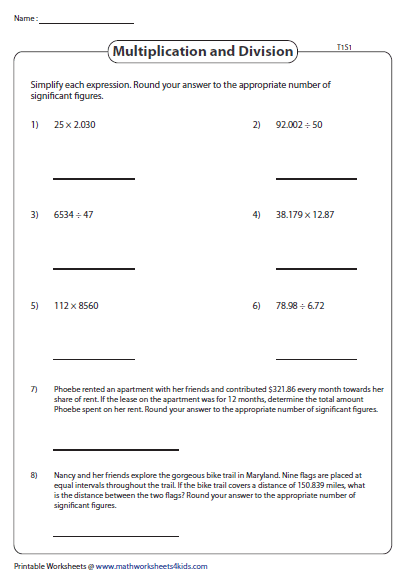 Add Subtract Multiply Divide Significant Figures Worksheet Leonard 