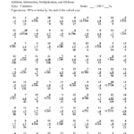 Addition Subtraction Multiplication And Division Math Facts With Answers