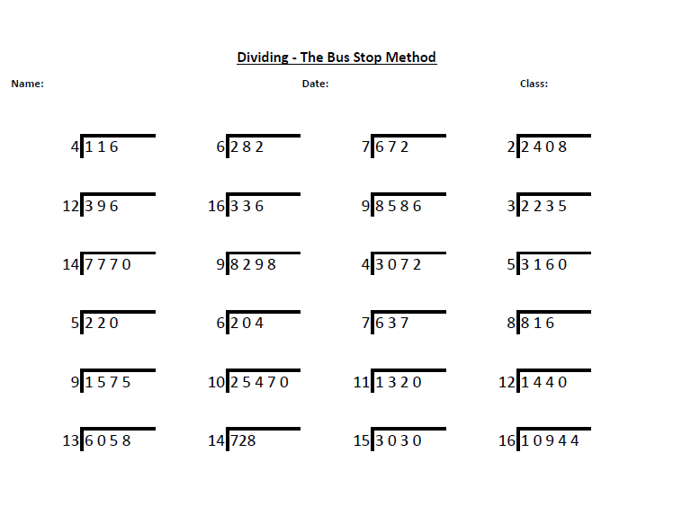 Bus Stop Division Worksheet with Answers Teaching Resources