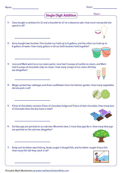 Colorful Theme Based Word Problems Involving Addition Subtraction 