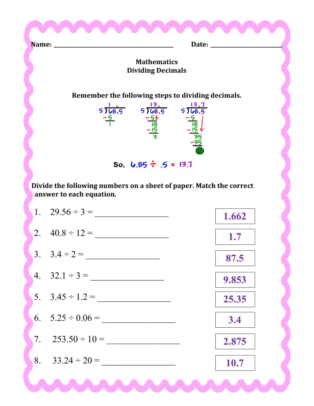 Decimals Long Division 5Th Grade Division Worksheets Grade 5 Gannons Gab