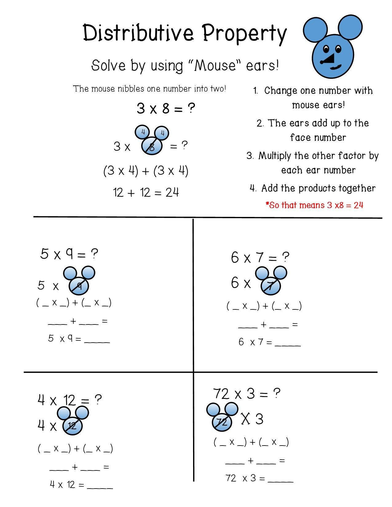 Distributive Property Worksheet 4th Grade Upper Elementary Math