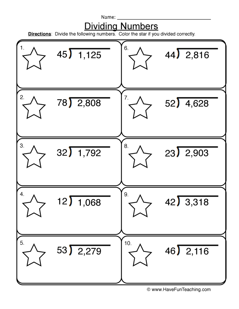 Dividing 2 Into 4 Digit Worksheet Have Fun Teaching