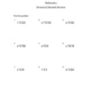 Dividing Decimals By Whole Numbers Worksheet