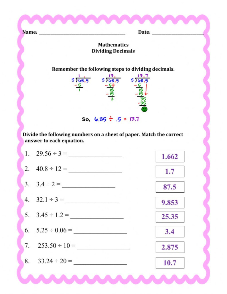 Dividing Decimals Interactive Worksheet