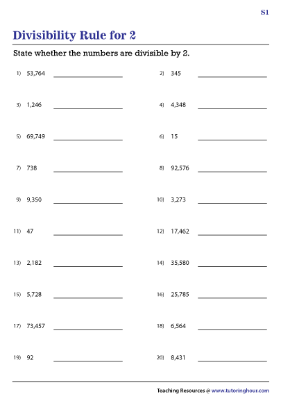 Divisibility Rule For 2 Worksheets