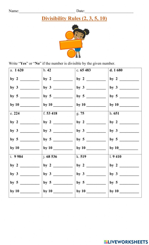 Divisibility Rules 2 3 5 10 Worksheet