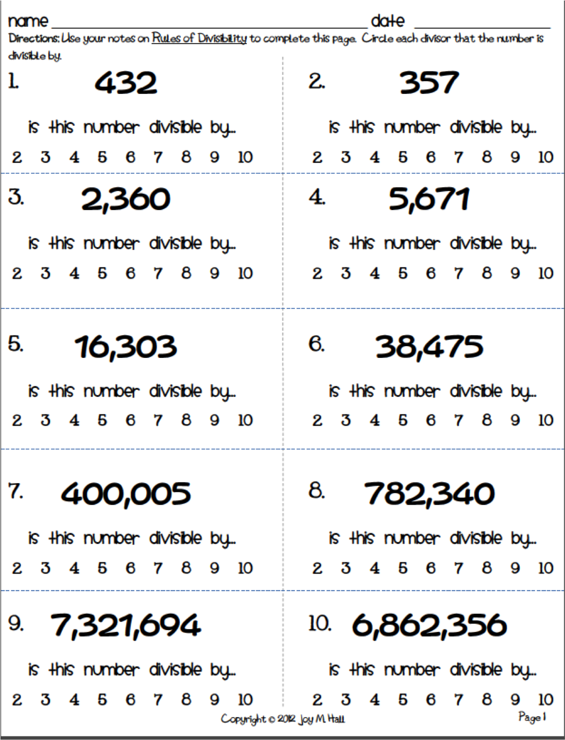 Divisibility Rules Divisibility Rules Worksheet Divisibility Rules 