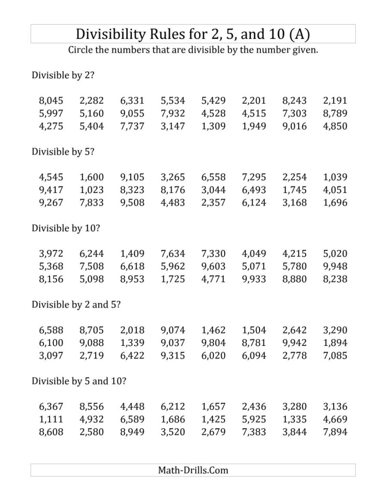 Divisibility Rules For 2 5 And 10 2 Digit Numbers A Math 