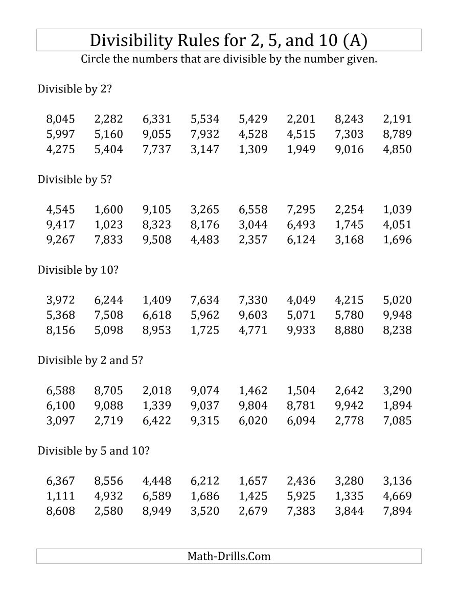 Divisibility Rules For 2 5 And 10 2 Digit Numbers A Math