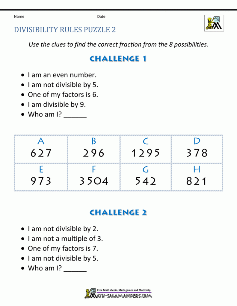 Divisibility Rules Worksheets