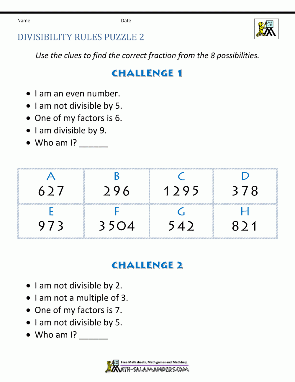 Divisibility Rules Worksheets