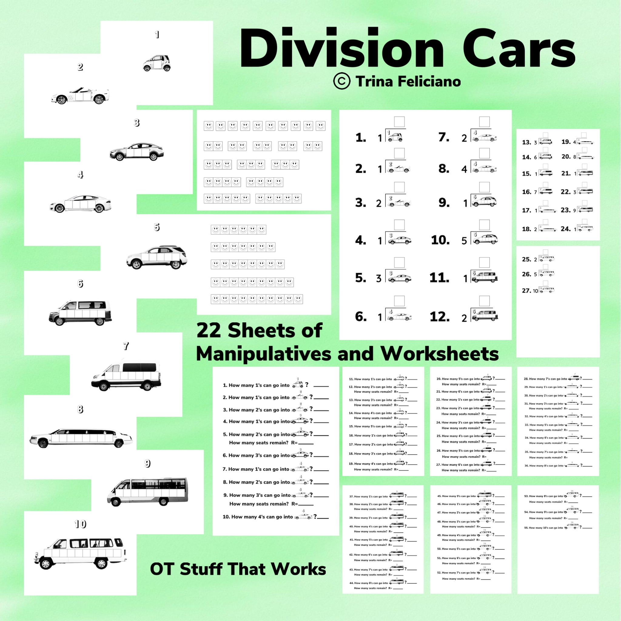 Division Cars Manipulatives And Printable Worksheets Classful