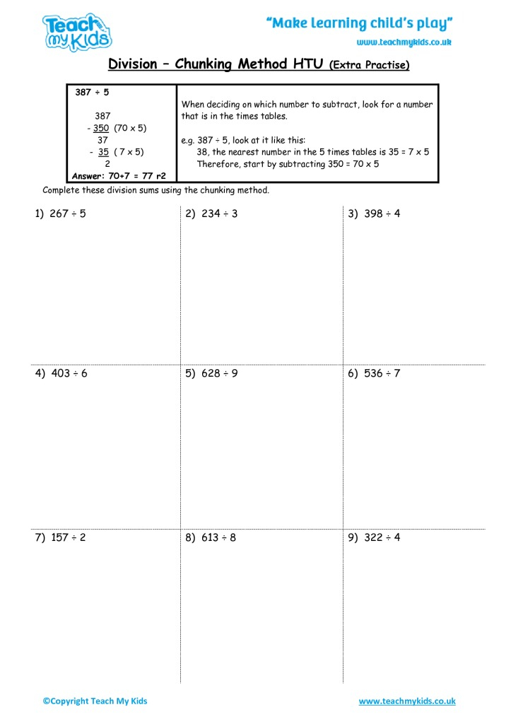 Division Chunking Method HTU Extra Practise TMK Education