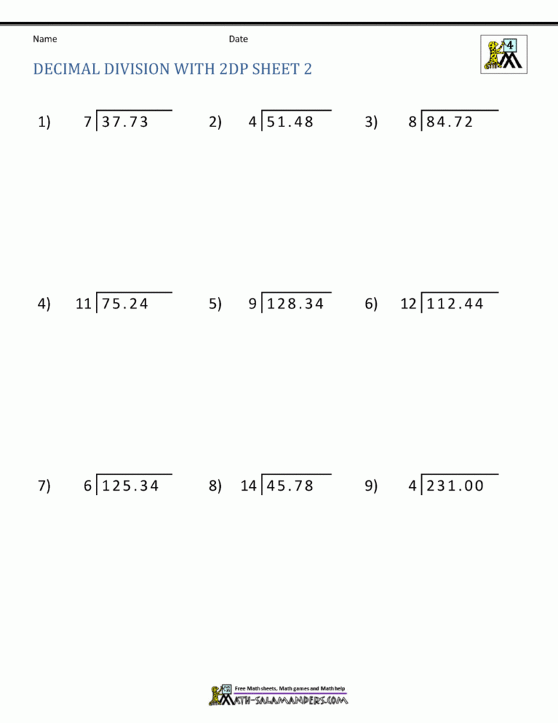 Division Of Decimal Numbers Worksheets