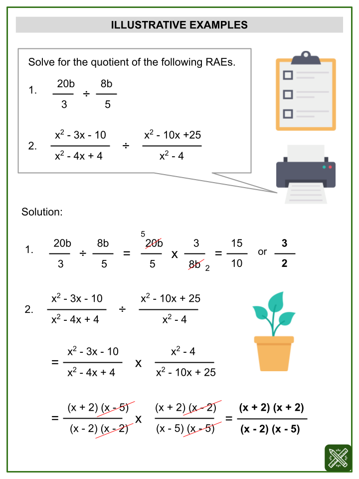 Division Of Rational Algebraic Expressions Themed Worksheets