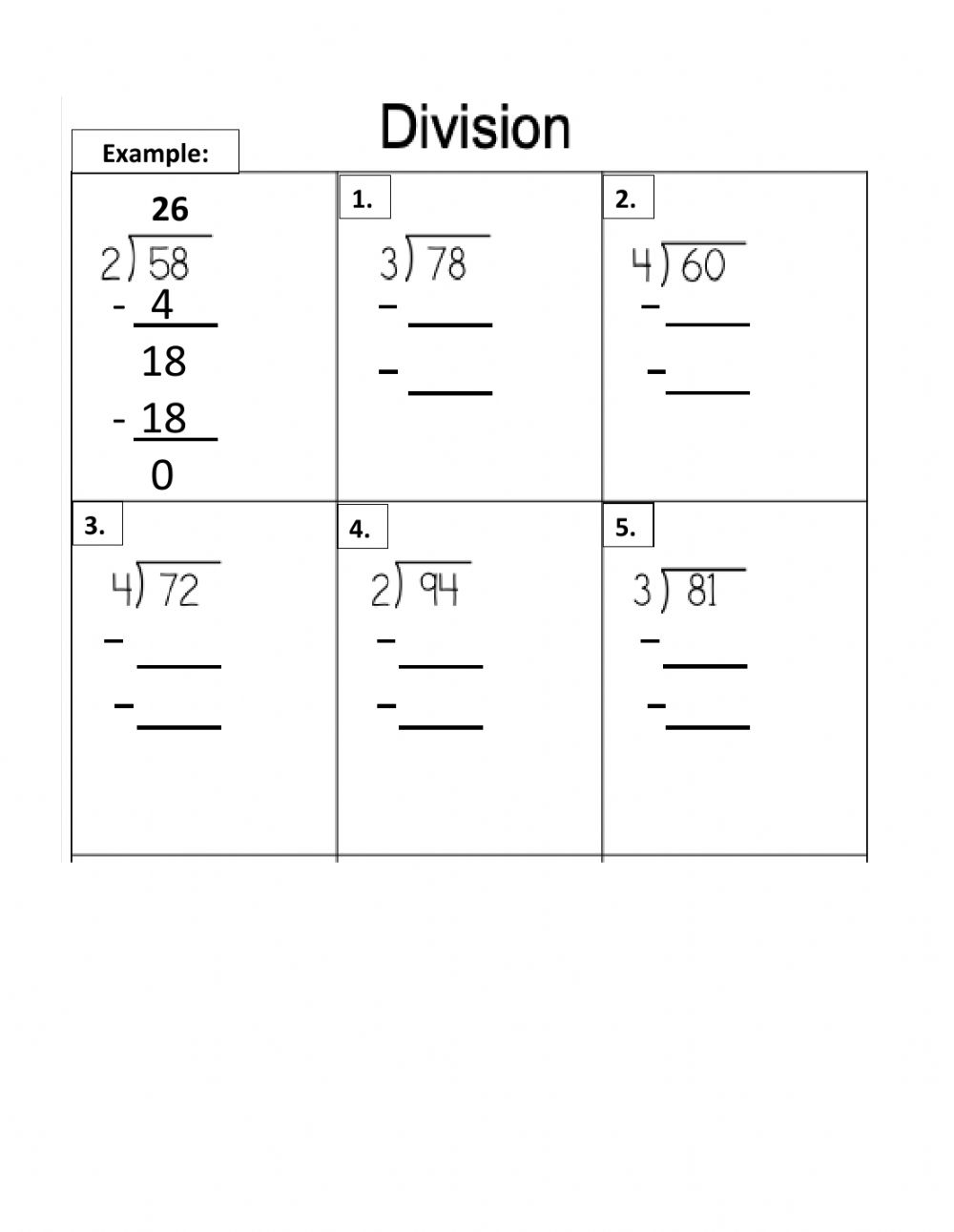 DIVISION without Regrouping Worksheet