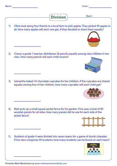 Division Word Problems Worksheets