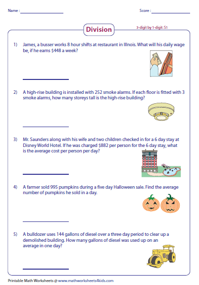 Division Word Problems Worksheets