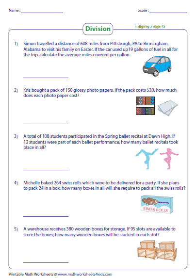 Division Word Problems Worksheets