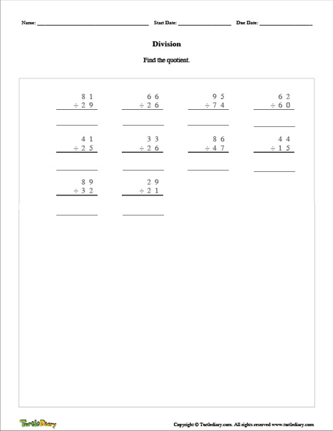 Division Worksheet Generator Turtle Diary