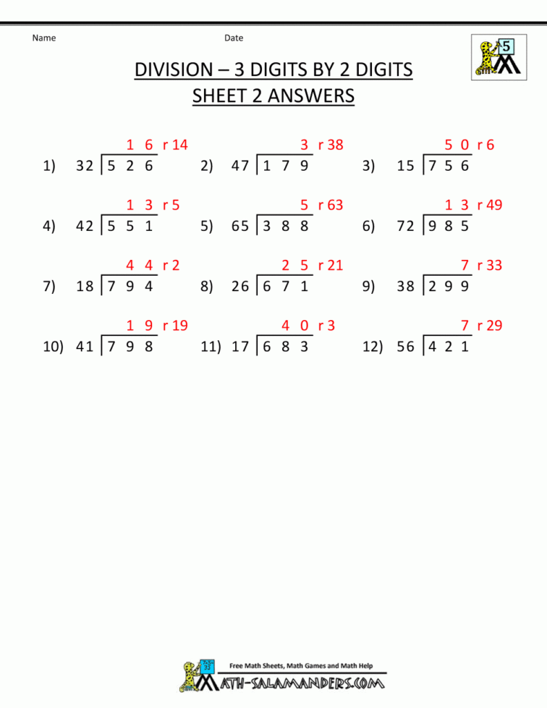 Division Worksheets 3 Digits By 2 Digits 1160469 Free Worksheets Samples