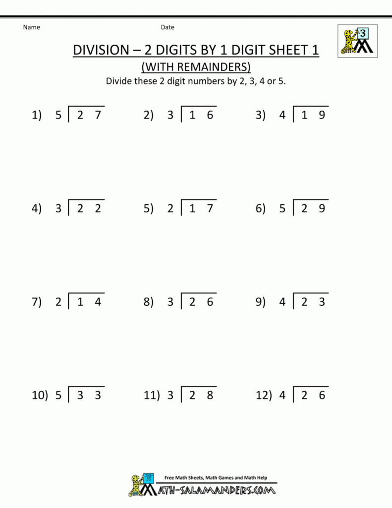 Division Worksheets 3rd Grade