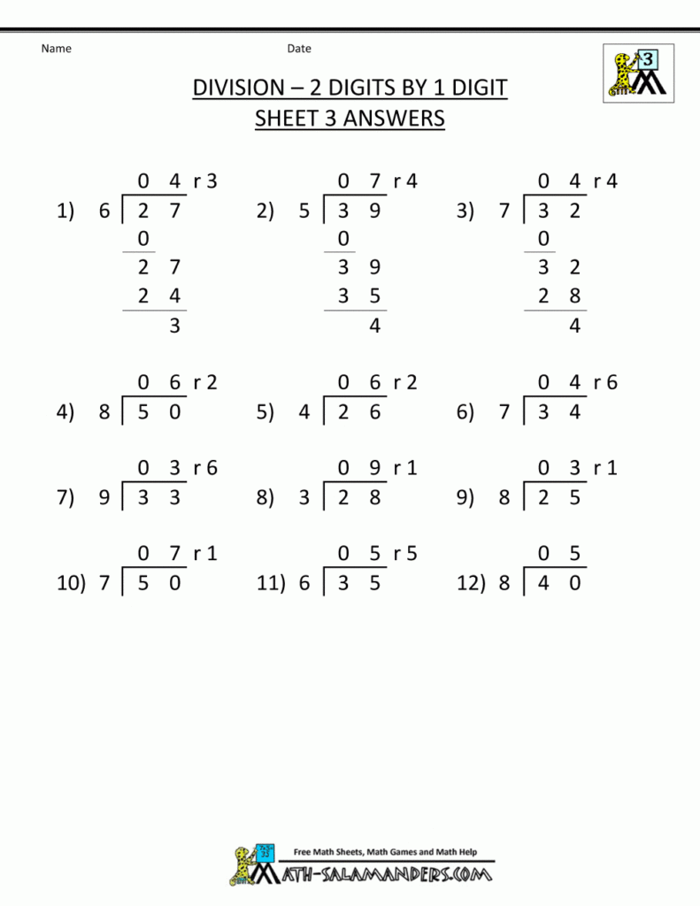 Division Worksheets 3rd Grade