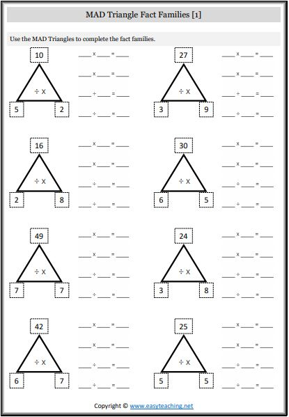 Fact Families Multiplication And Division Worksheets EasyTeaching