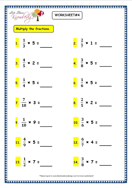 Grade 3 Maths Worksheets 7 8 Multiplying And Dividing Fractions 