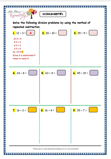 Grade 3 Maths Worksheets Division 6 1 Division By Repeated