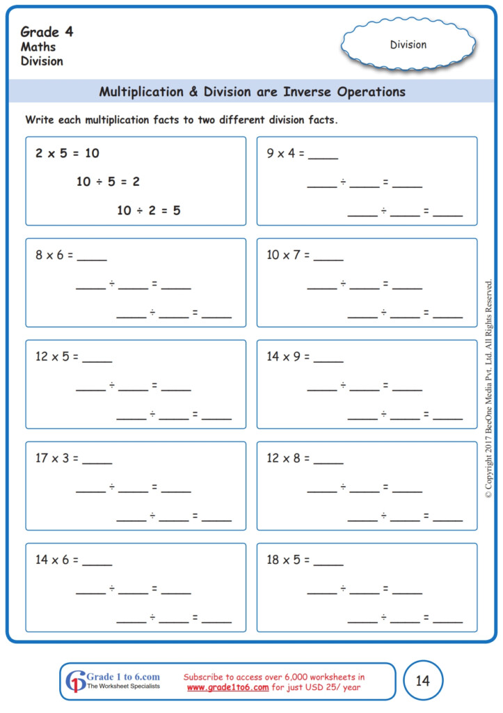 Inverse Operations Multiplication Division www grade1to6