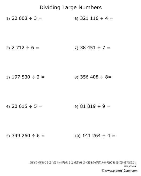 Large Numbers Division Genius777 PRINTABLES