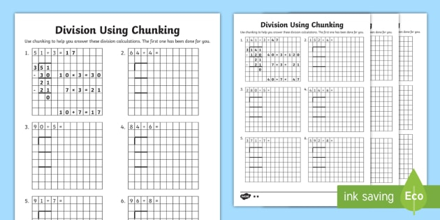 LKS2 Division Using Chunking Differentiated Worksheets