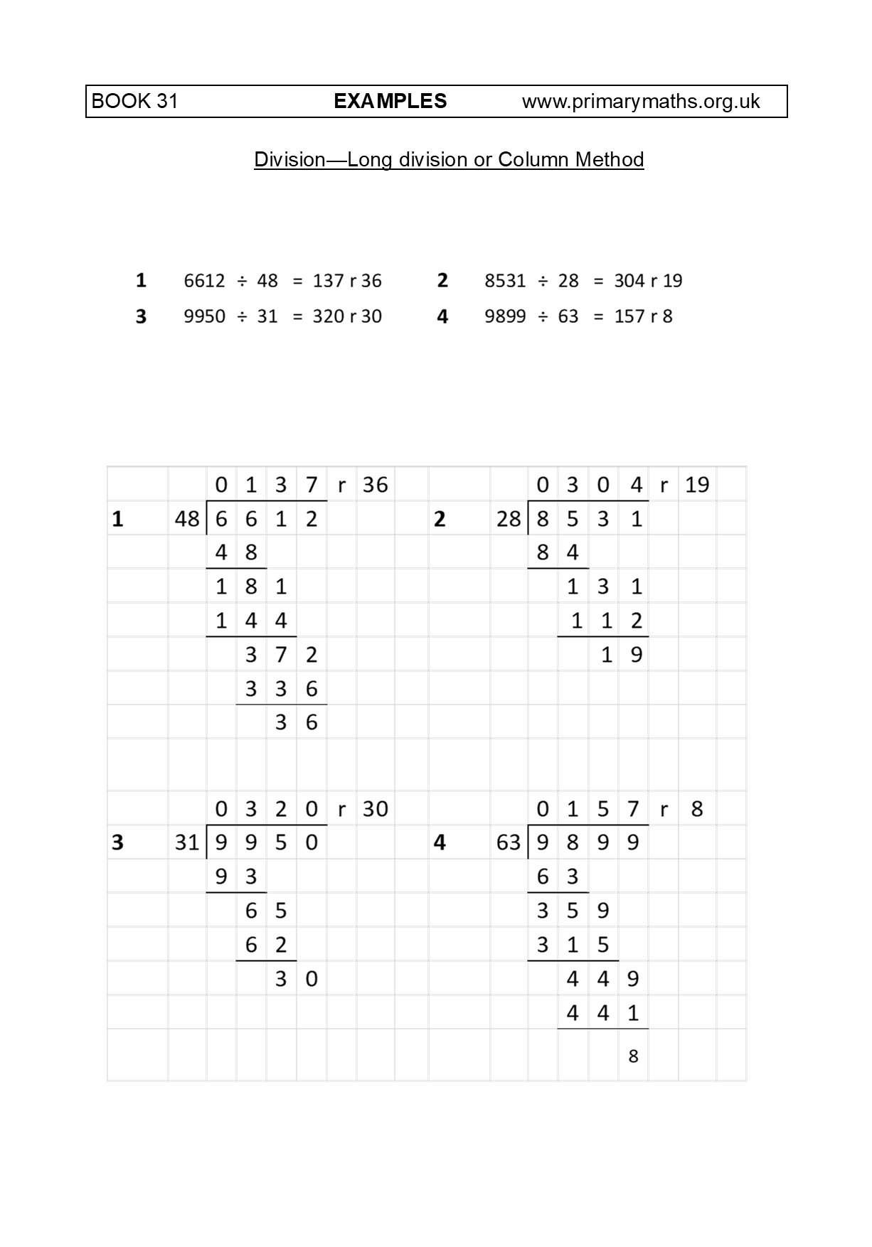 Long Division 3 And 4 Digits Numbers Divide By Two Digits Number With