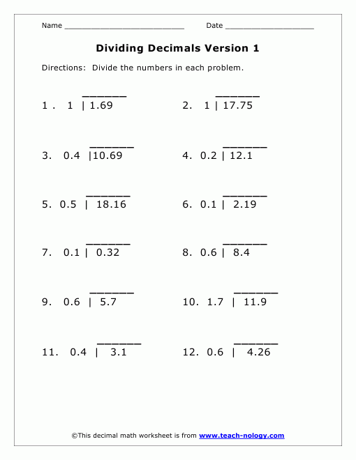 Long Division Decimals 3rd Grade Math Free Printable Decimal Division 