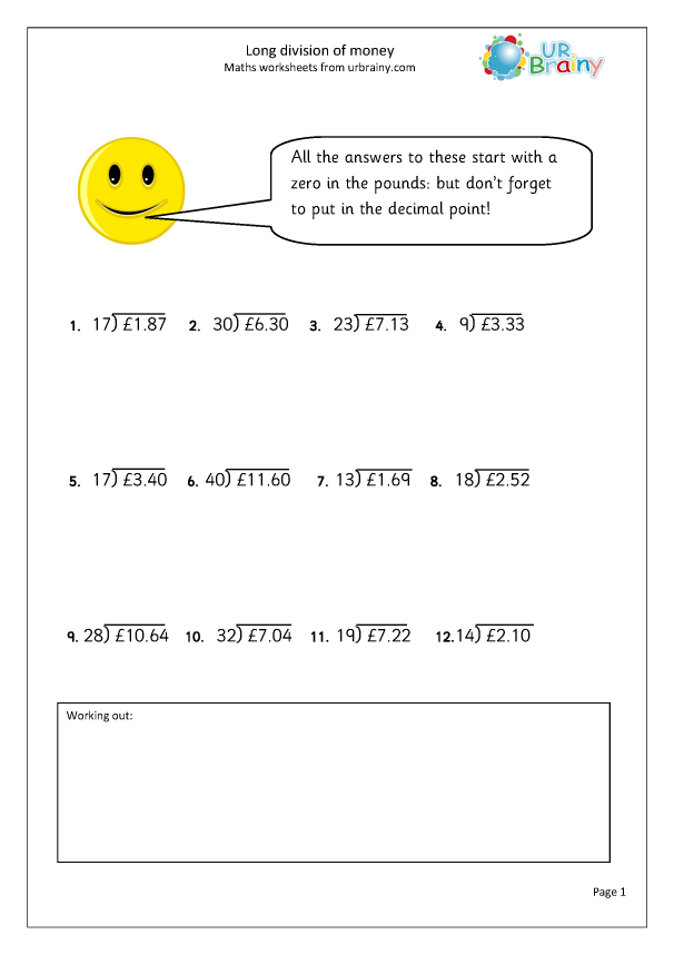 Long Division Money Division By URBrainy