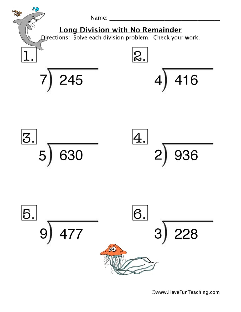 Long Division No Remainder Worksheet 3 Have Fun Teaching 12 Best 