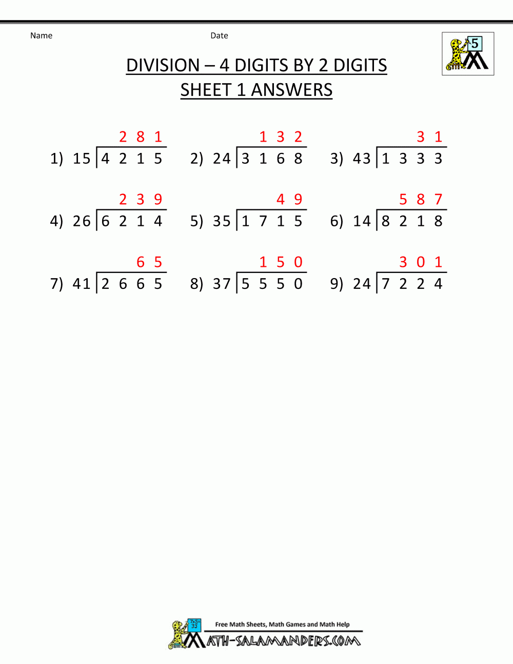 Long Division Worksheets For 5th Grade