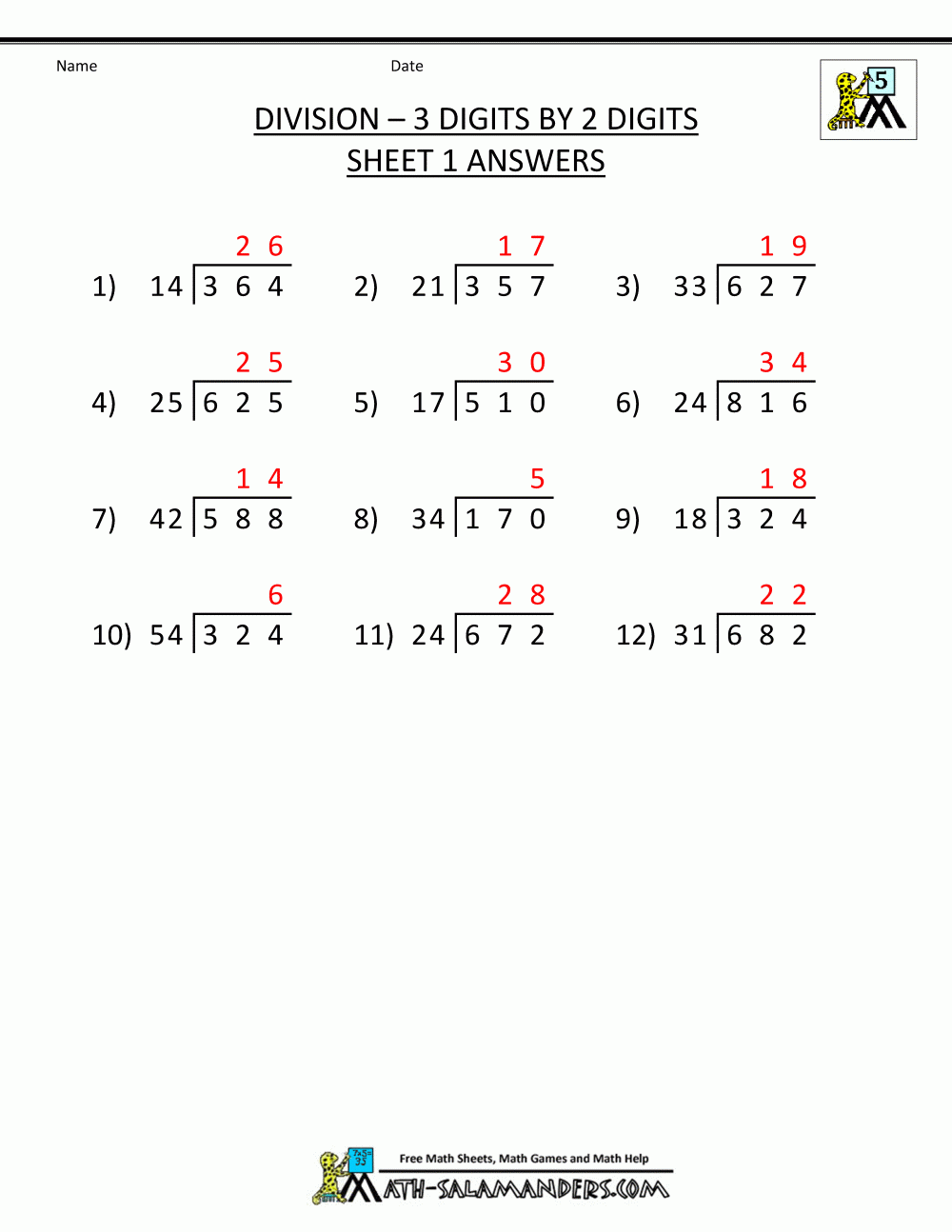 Long Division Worksheets For 5th Grade