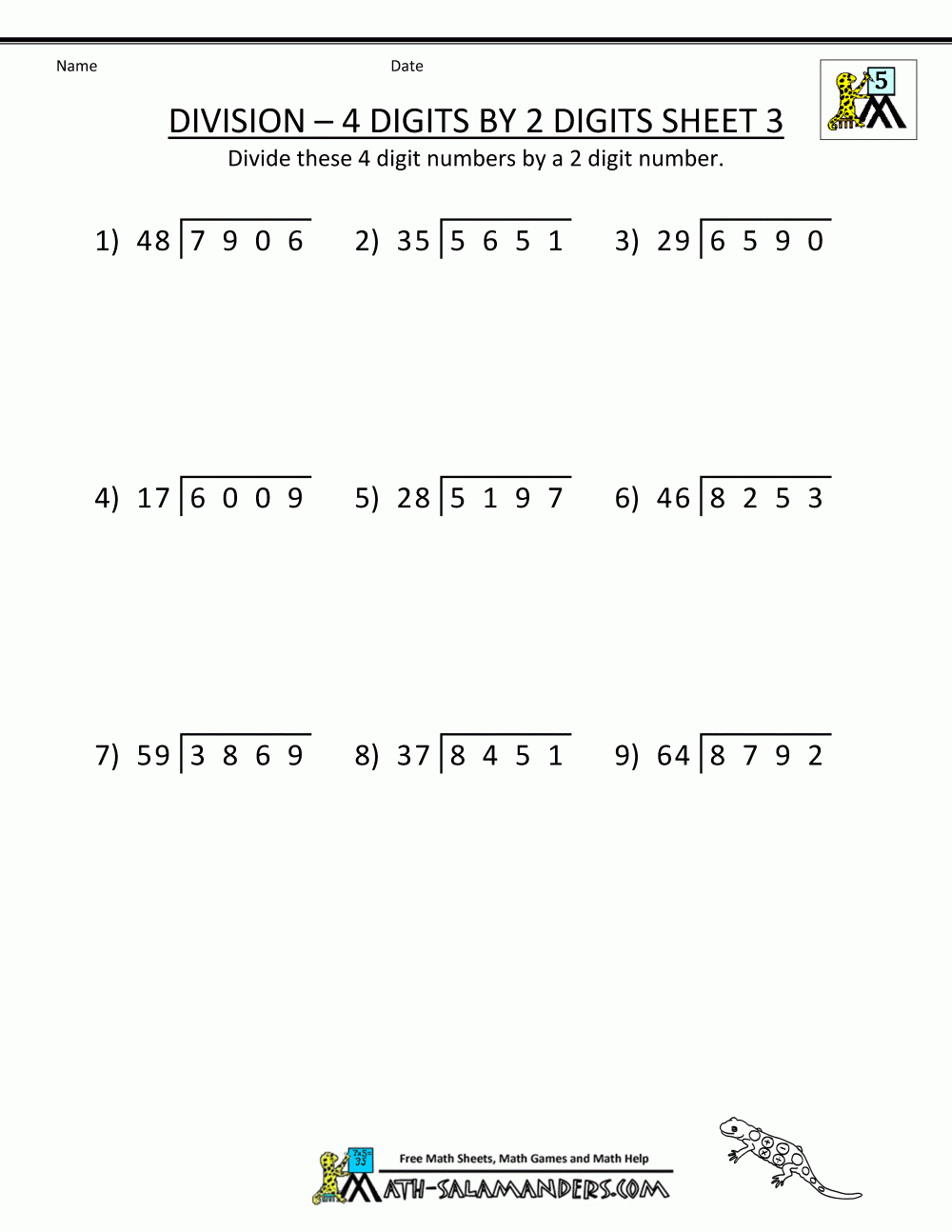 Long Division Worksheets For 5th Grade