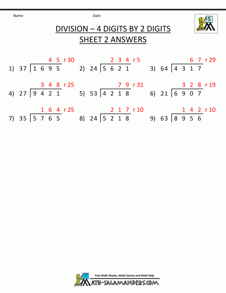 Long Division Worksheets For 5th Grade