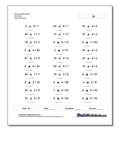 Multiplication Patterns Multiplication And Division Missing Operation 