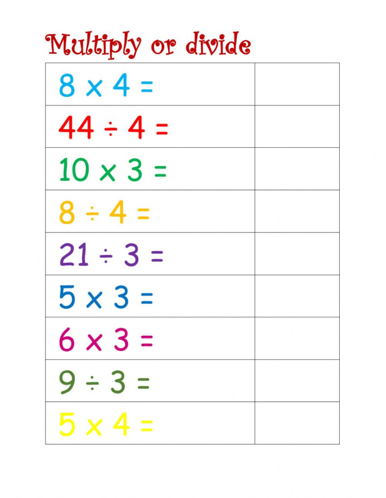 Multiply And Divide By 3 And 4 Worksheet