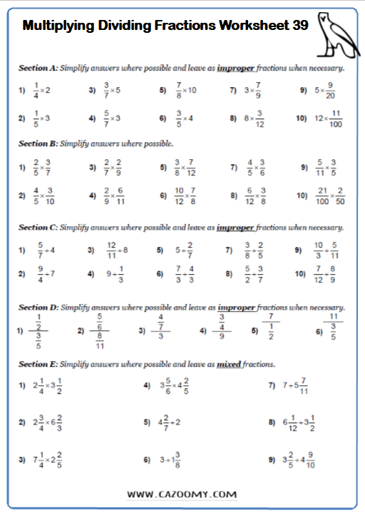 Multiplying And Dividing Fractions Fractions Worksheets Dividing 